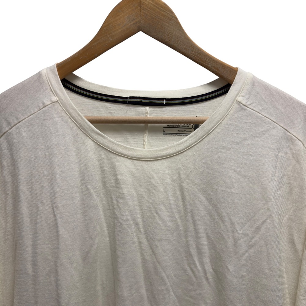 Smartwool Womens Size Large Cream Merino Sport 150 Hemp Short Sleeve T-Shirt euc